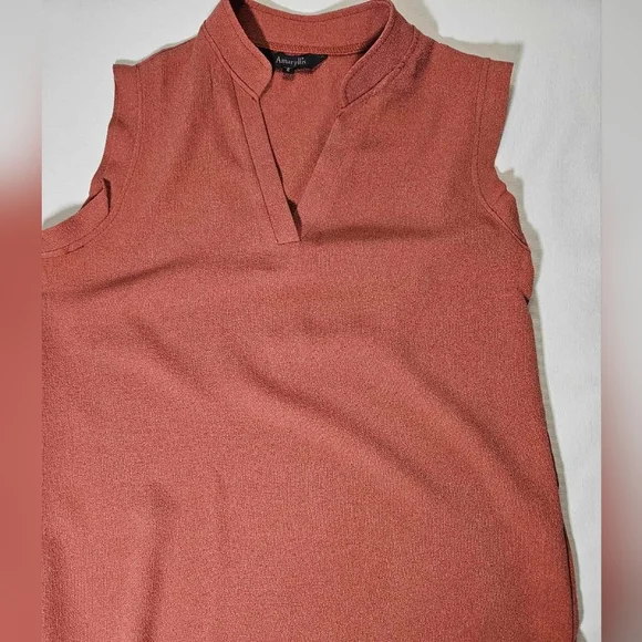 AMARYLLIS Women's V Neck Sleeveless Blouse High Collar Rose Gold Color‎ SMALL - Picture 2 of 7